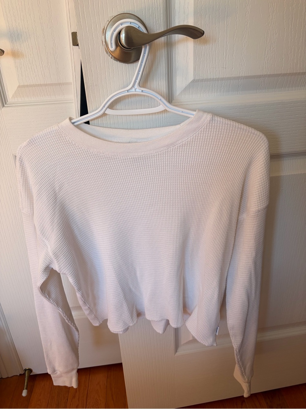 Aritzia White Waffle-Knit Crop Long Sleeve Top